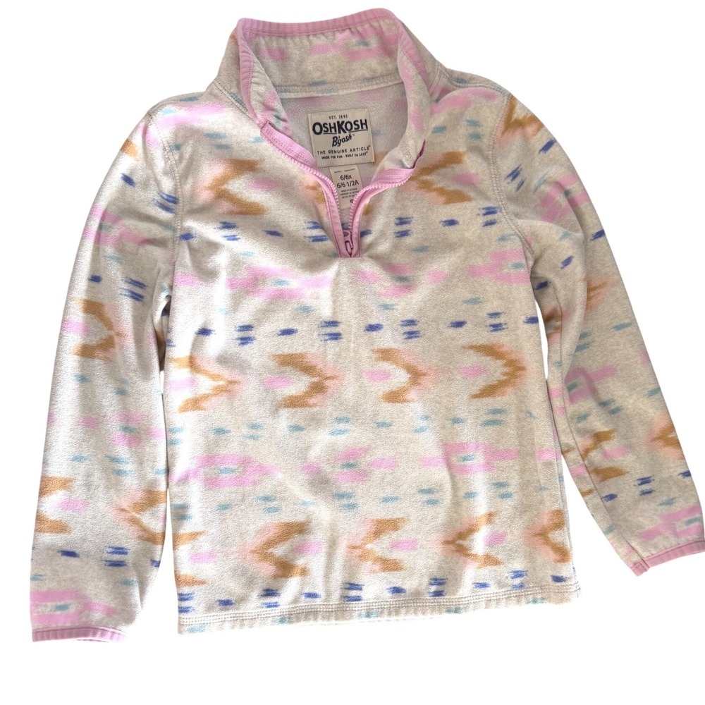 OshKosh Bgosh Kids Girls 6/6x Fleece Quarter Zip Pullover Southwestern Ikat Pink